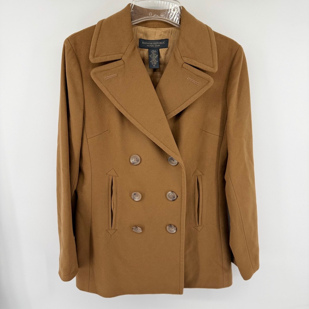 Banana Republic Factory Wool Cashmere Camel Brown Peacoat Jacket‎ Womens XS